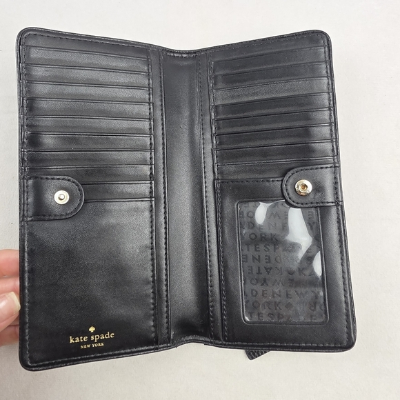 Kate Spade Black Genuine Leather Pebbled Leather Bifold Wallet - Picture 3 of 5